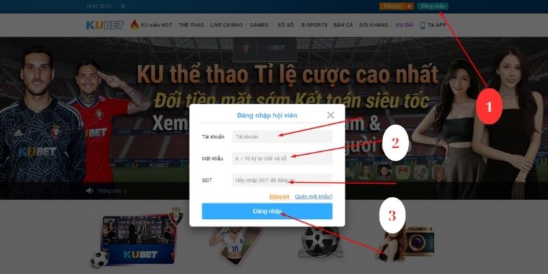 Hướng dẫn đăng nhập Kubet